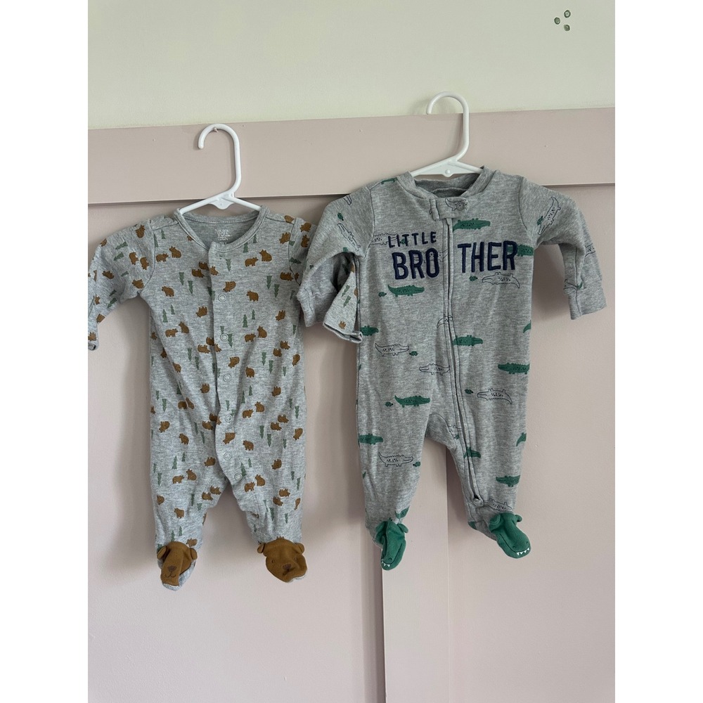 Just One You by Carters Baby Boy 3M Sleepers Set Little Brother Gator Bear Gray